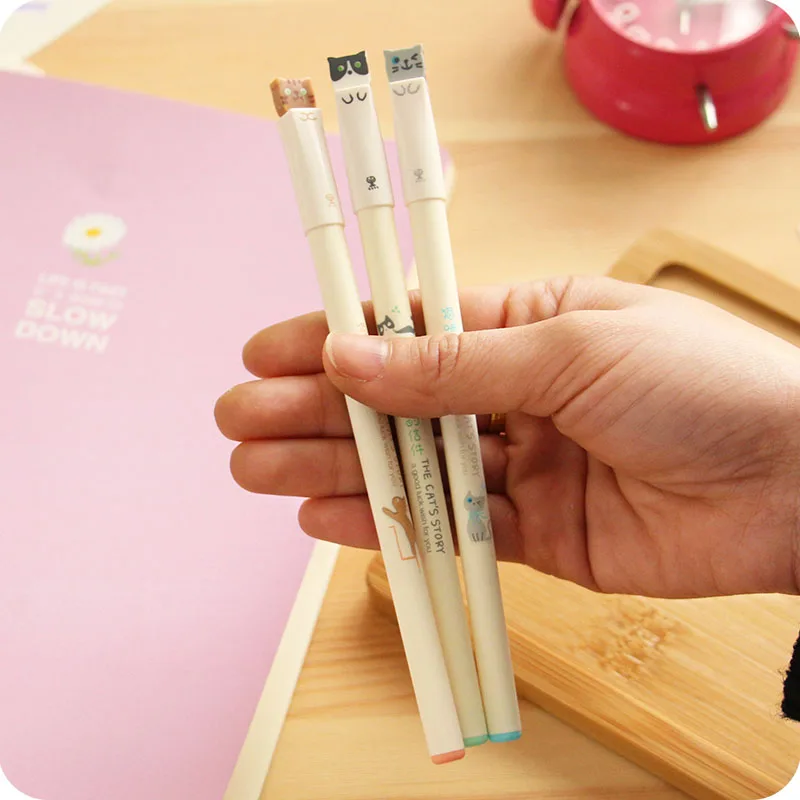 

Cute Kawaii 0.38mm Plastic Gel Pen Lovely Cartoon Cat Black Ink Pen For Kids School Supplies Student 2130