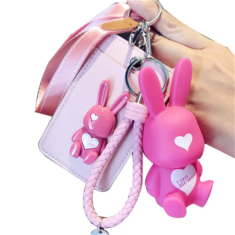 

HNXZXB Name Credit Card Holders Women Men PU Bank Card Neck Strap Card Bus ID holders rabbit Identity cartoon badge with lanyar