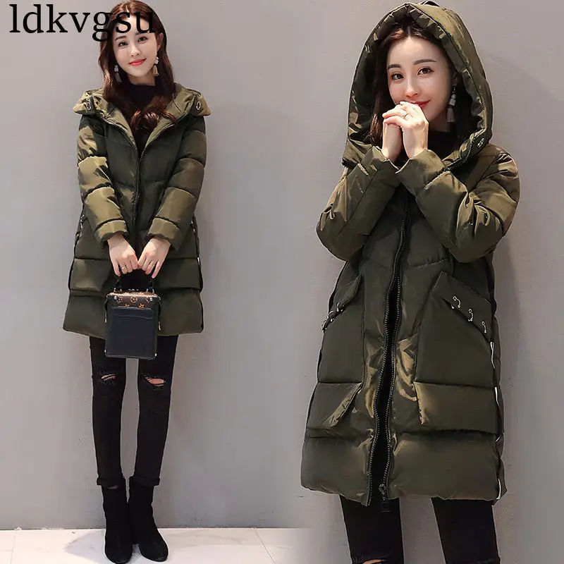 

2019 Fashion Women Jackets Autumn Winter Hooded Parkas Coats Outerwear Casual Long Sleeve Winter Cotton Coat Girls A1186