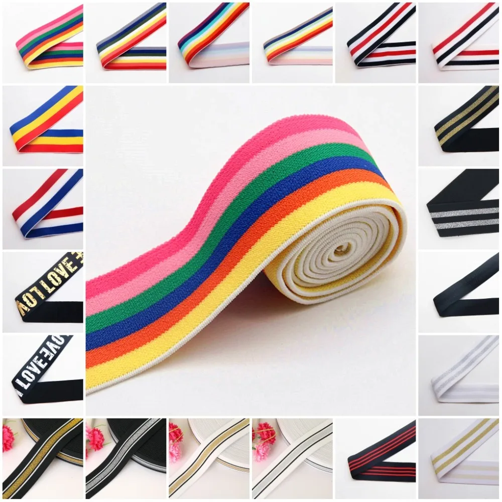 Gold Silver Stripe Elastic Bands 40MM Elastic Ribbon Clothing Bags