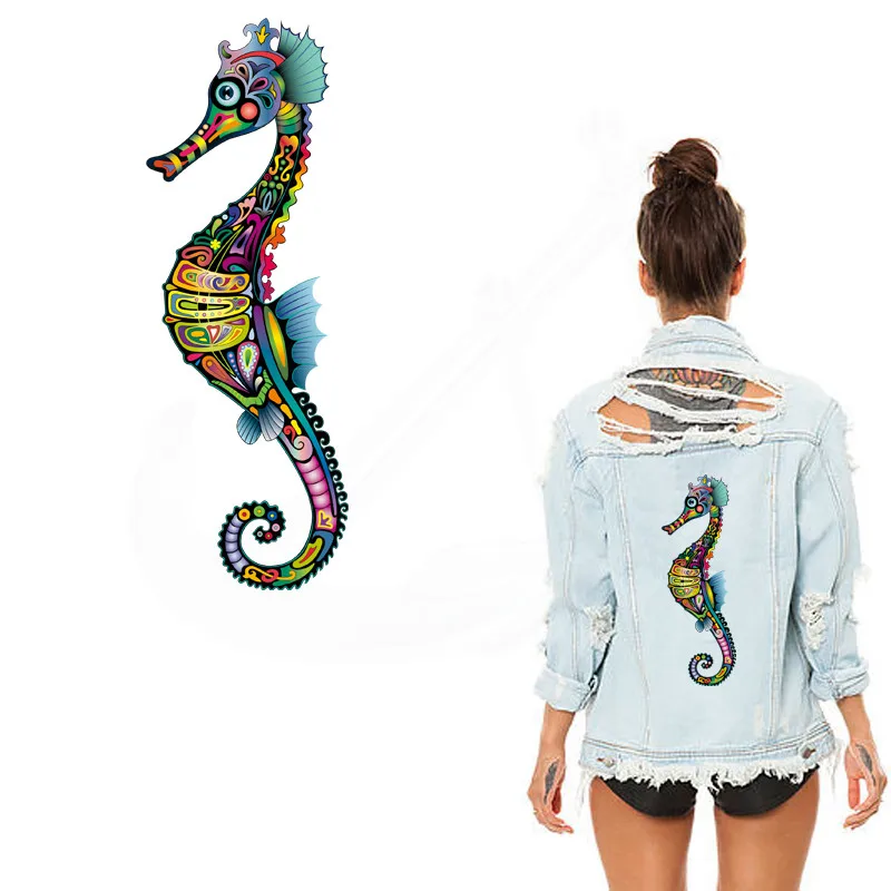 

New Cartoon Multicolor Hippocampus pattern 28*9.89cm stickers iron on patches DIY patch on clothes jacket thermal transfer