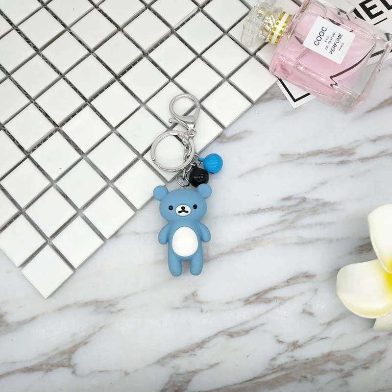 Blue Bear Key Chain Sweet Creative Animal Phone Pendant Pink Red Girl Bags Pendant Alloy Bell Car Key chains 2018 New G-08038 Fashion Jewelry