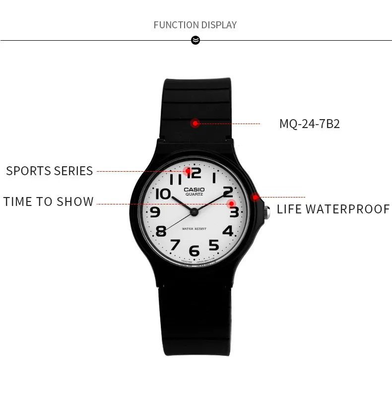 Часы Casio, светильник, маленькие спортивные маленькие кварцевые часы для мужчин и женщин, MQ-24-7B2