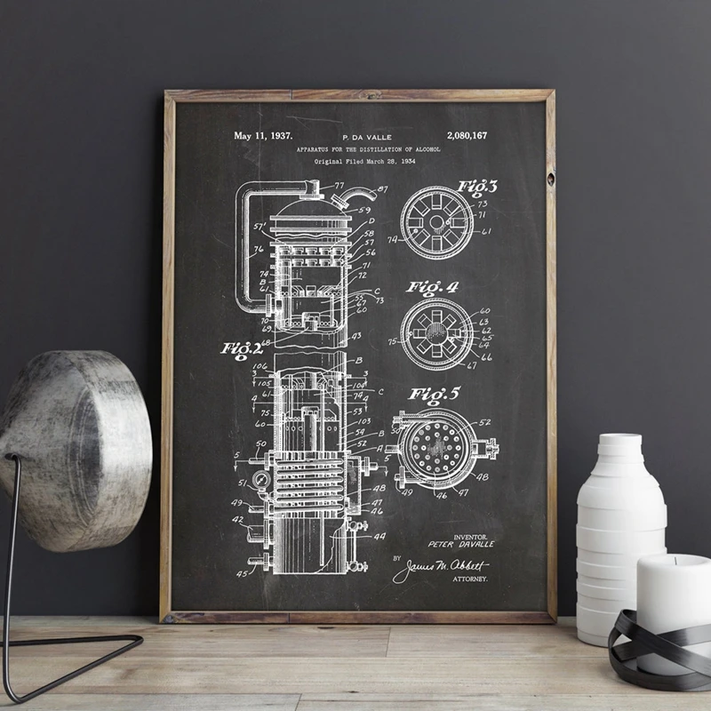 Device for Distillation of Alcohol Patent Poster Prints Whiskey Making Science Wall Decor Vintage Blueprint Canvas Painting Gift