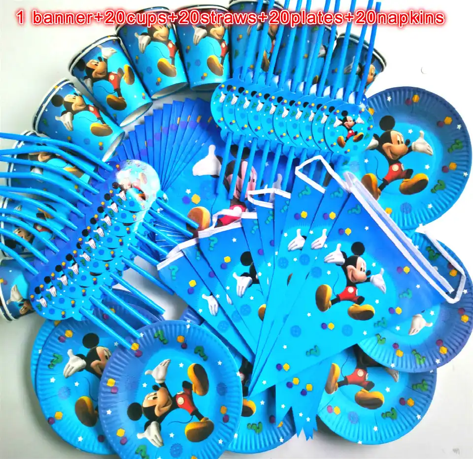 81 шт 20 человек счастливый день рождения Дети Микки Маус baby shower вечерние украшения набор баннер скатерть стакан с соломинкой тарелки поставщ...