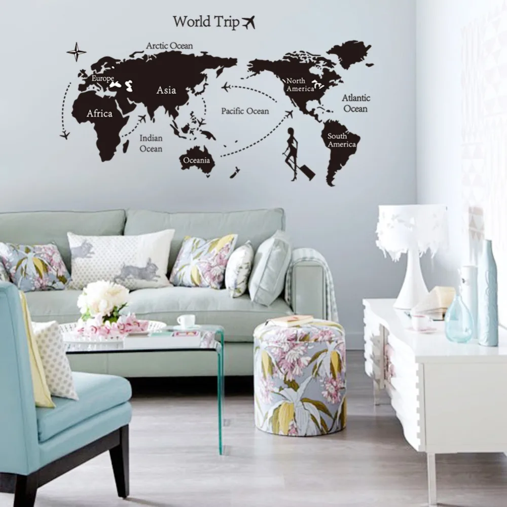 world map travel wall sticker bedroom mural house quarto wall decals home decoration poster home decor - Travel Home Decor world map travel wall sticker bedroom mural house quarto wall decals home decoration poster home decor - Travel Home Decor