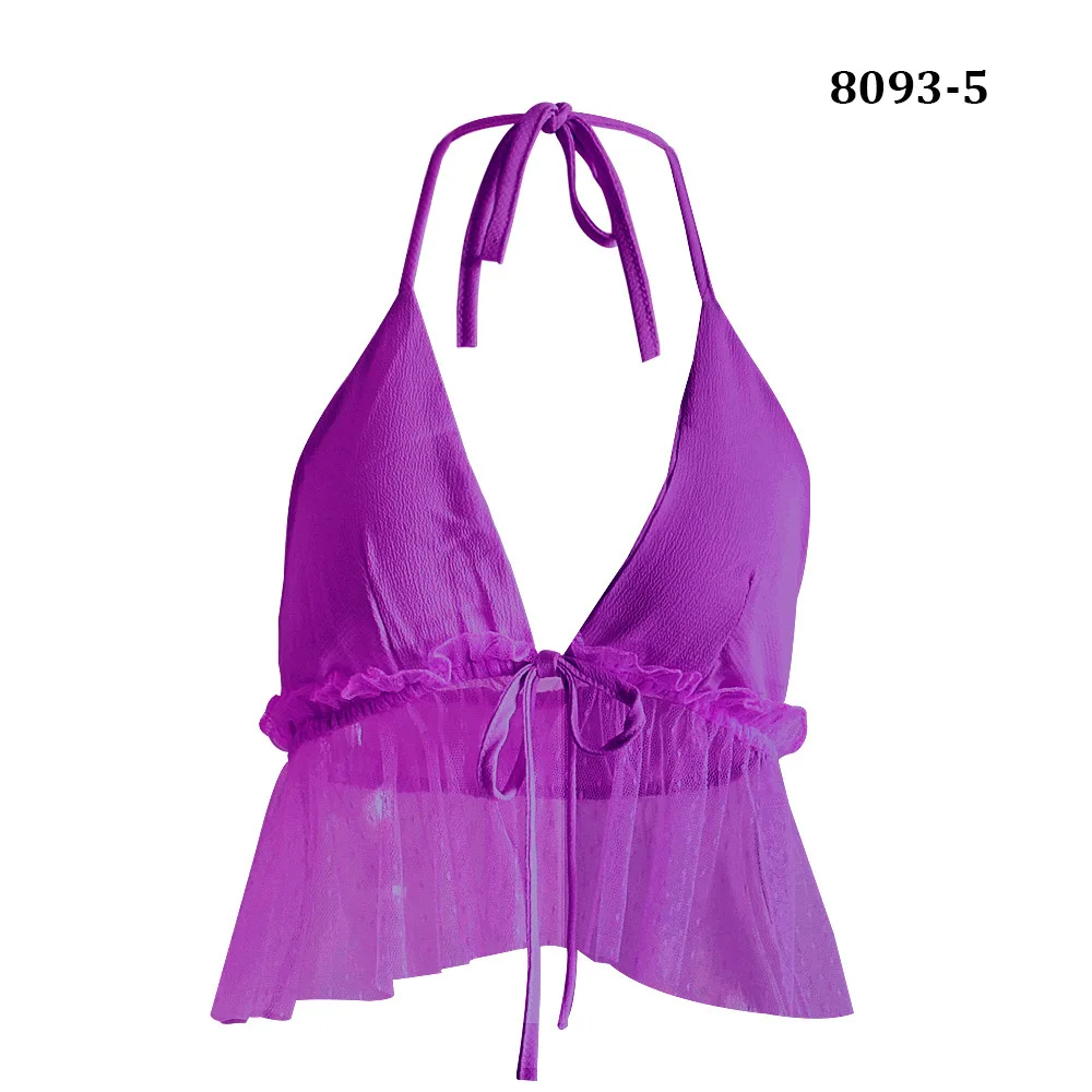 Летние с бретелькой на шее сексуальное бюстье без рукавов укороченный топ кружевные женские топы с вырезом на спине Camisetas De Tirantes Para Mujer Ez - Цвет: purple