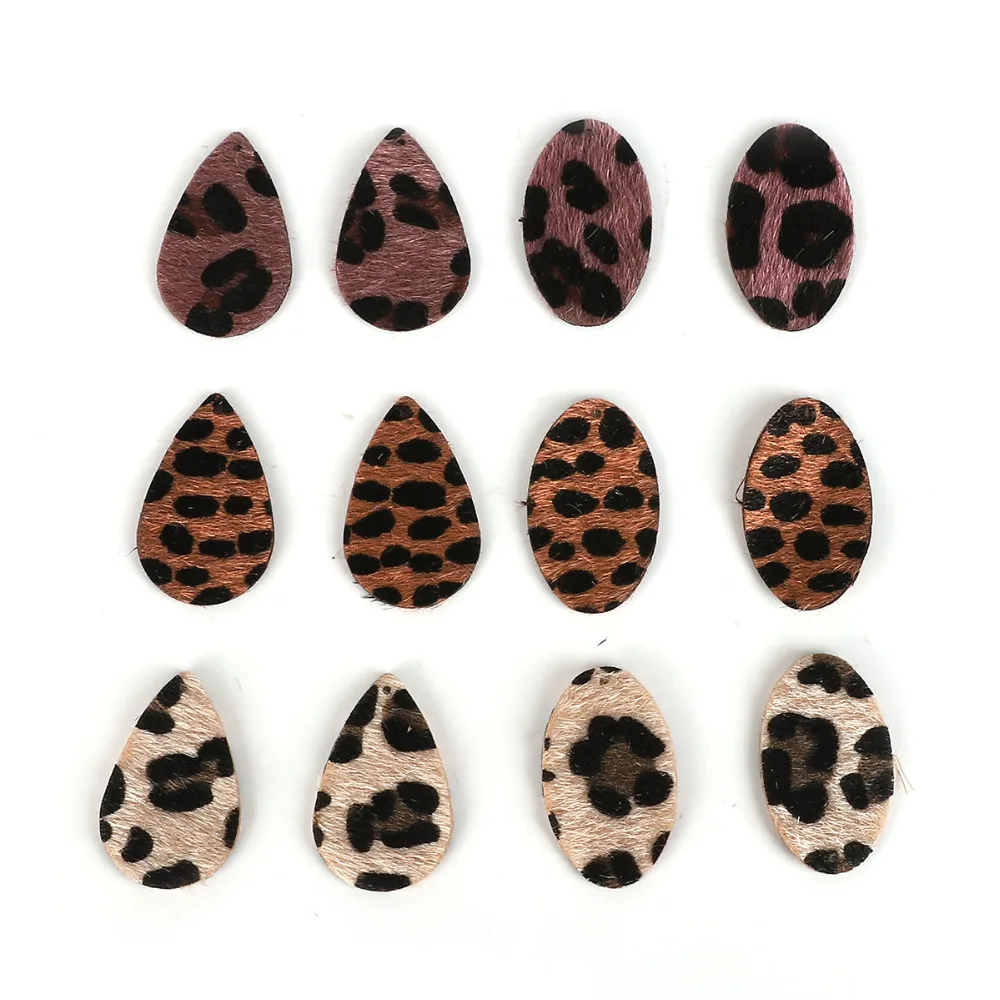 2-4pcs/pack Water Drop/Oval Shape Fashion Leopard Print PU Leather Charm Pendant DIY Decor Clothes for Jewelry Making Material