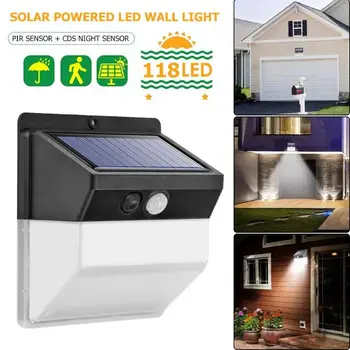 

118LED Solar Motion Sensor Wall Light Outdoor Waterproof Garden Street Lamp