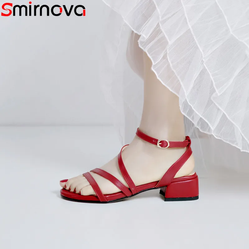 

Smirnova big size 34-43 new summer sandals buckle square heels ladies shoes solid colors comfortable women sandals 2019
