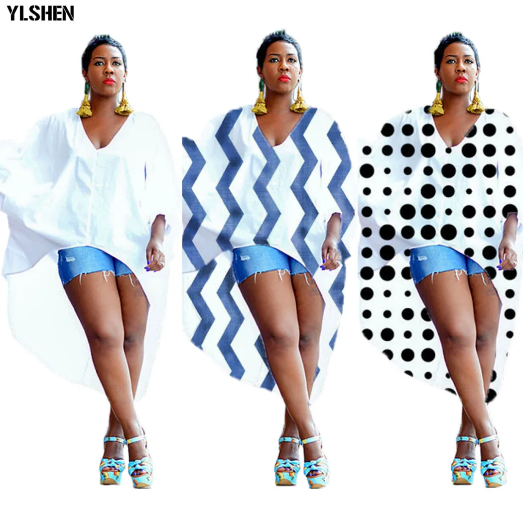 

Plus Size African Dresses For Women 2019 New African Clothes Irregular Print Cotton Shirt Dress Bat Sleeve Top African Blouses