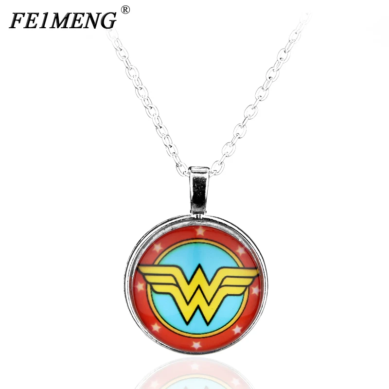 

Superhero Wonder Woman Necklace Round Super Hero Supergirl Logo Pendant Necklaces For Women Fashion Jewelry Charm Accessories