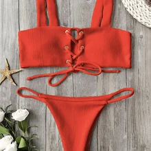 Костюм-Бикини для леди купальник пуш-ап на лифчике с пуш-ап эффектом, Треугольники купальник на завязках Однотонный женский купальник ванный комплект