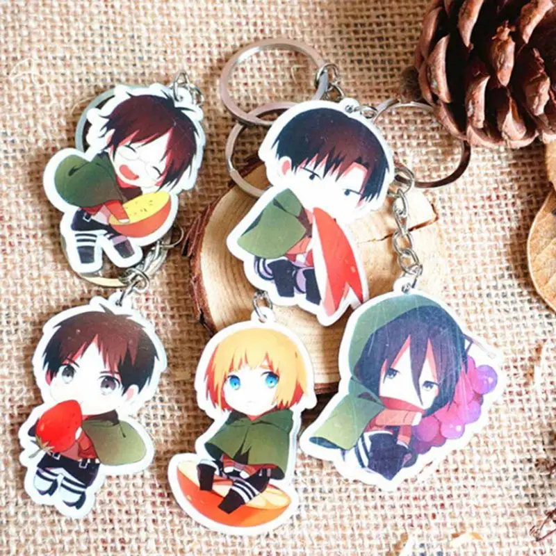 

5pcs/pack Attack on Titan Keychain Shingeki no Kyojin Key Chain Acrylic Pendant Car Key Accessories Key Ring