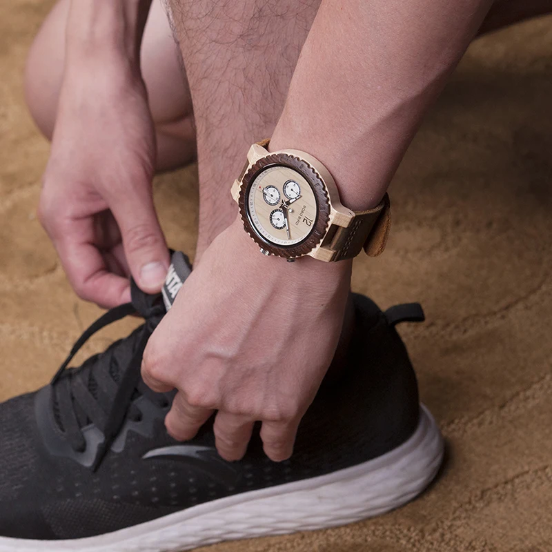 BOBO BIRD Men Wooden Watches Wood Wristwatch Male Quartz relogio masculino in Gift Box Timepieces Show date