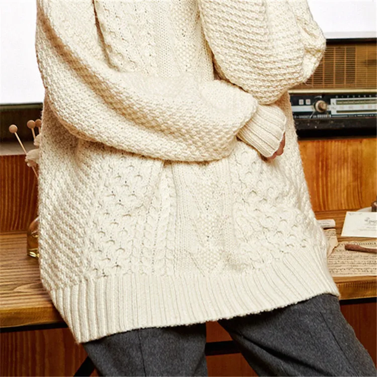 Новая мода 100% ручная работа чистая шерсть Oneck толстый вязаный женский свободный однотонный H-прямой пуловер свитер один и более размер
