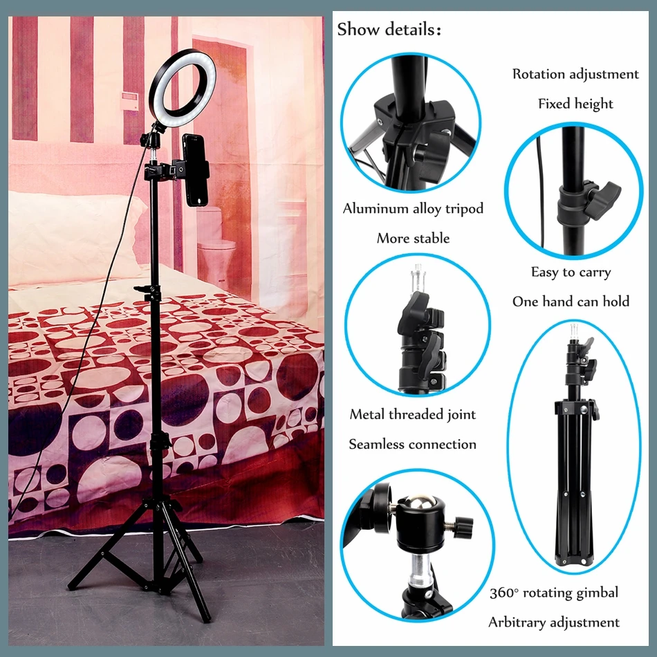 68 см/1,7 м штатив+ " 16 см кольцевой светильник с регулируемой яркостью для фотосъемки светодиодный светильник для селфи Youtube видео светильник лампа для камеры фото телефон светильник ing