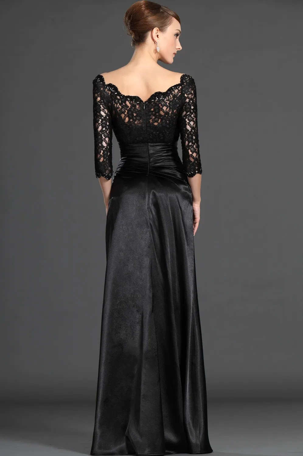 2013 Elegant Mermaid Satin Lace Off The Shoulder Three Quarter Black