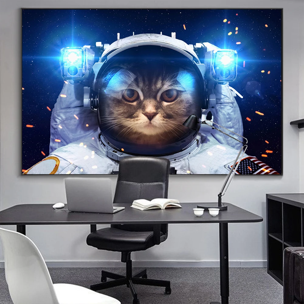 

Astronaut Cats Posters Selfie Dog Canvas Art Prints Funny Animals Wall Picture Painting for Baby Kid's Living Room Decoration