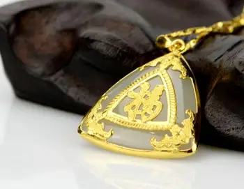 

Hetian jade white jade peace buckle jade pendant men and women models gold blessingH66#