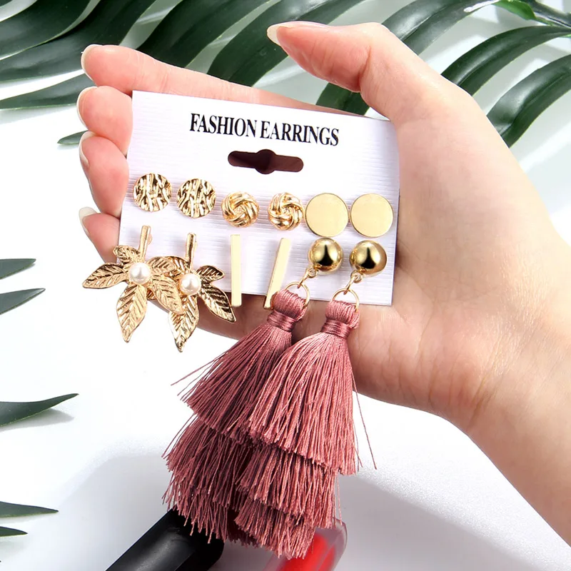 

Hesiod New Fashion Multicolor Boho Geometric Earring Sets for Women Heart Flower Tassel Drop Dangle Earrings Wedding