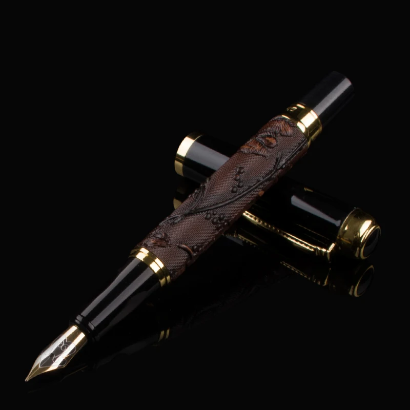 

New classic 891 Brown Color 3D Pattern Chinese Dragon Golden Clip Fountain Pen With F Nib For Antique Gift