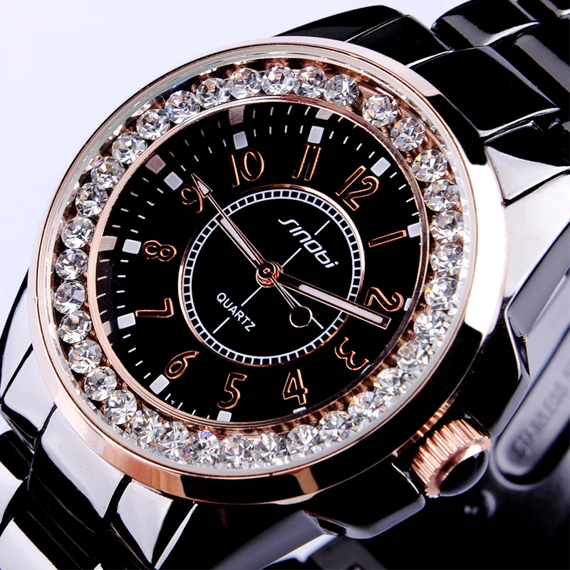 New SINOBI Bling Diamond Rhinestone Luxury Ceramic White Style Ladies