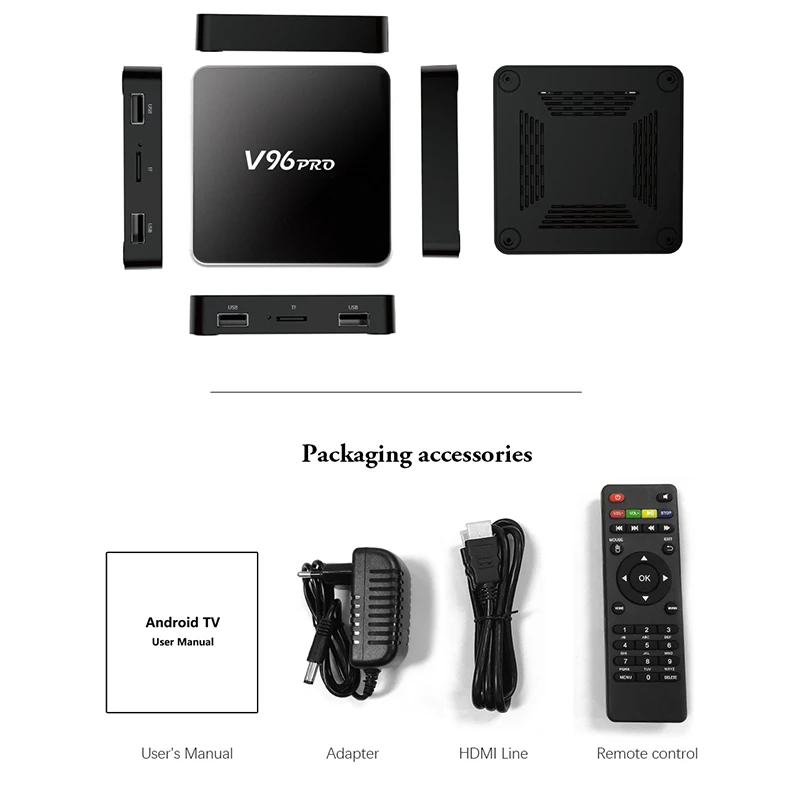 ТВ приставка V96Pro ОС Android 7 1 2 Гб 16 Smart TV Amlogic S905w четырехъядерный 64 разрядный BOX