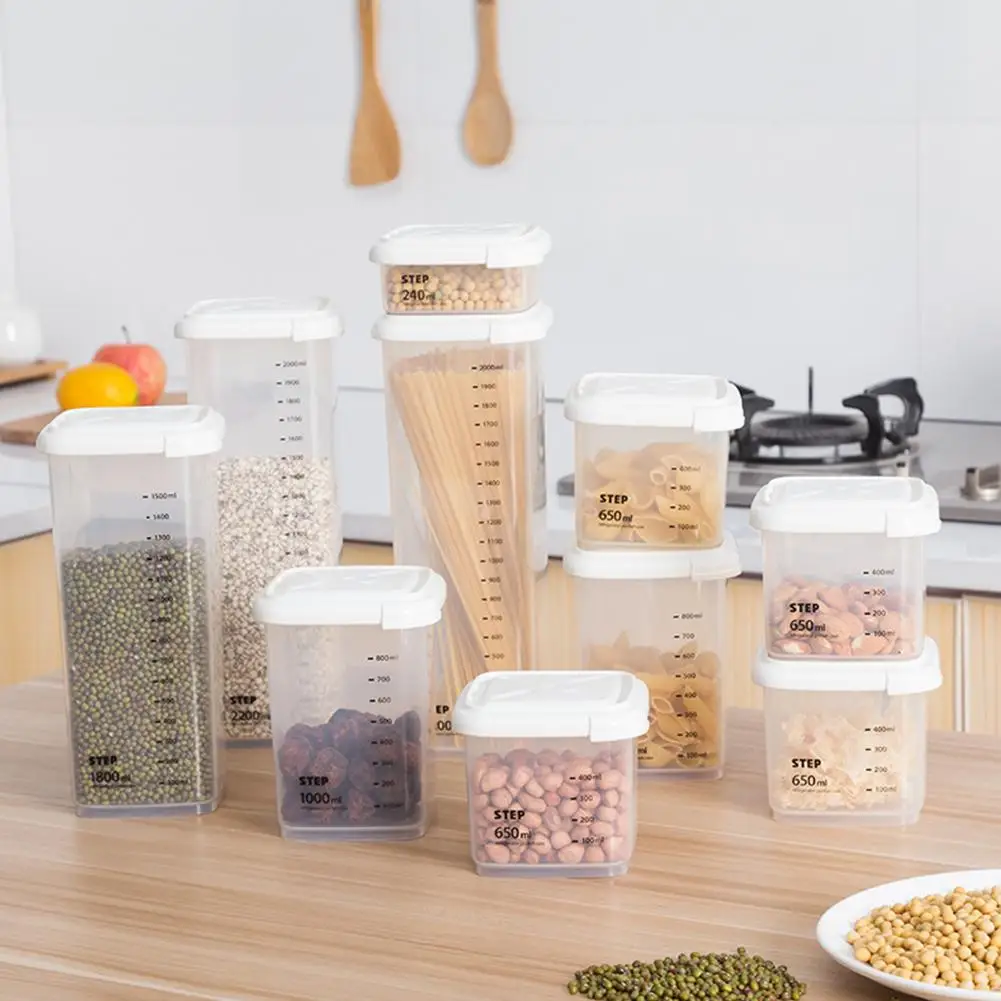 

Food Plastic Coffee Sealed Cans Set With Scale Bar Mark Square Kitchen Storage Box Innovative Grain Storage Box