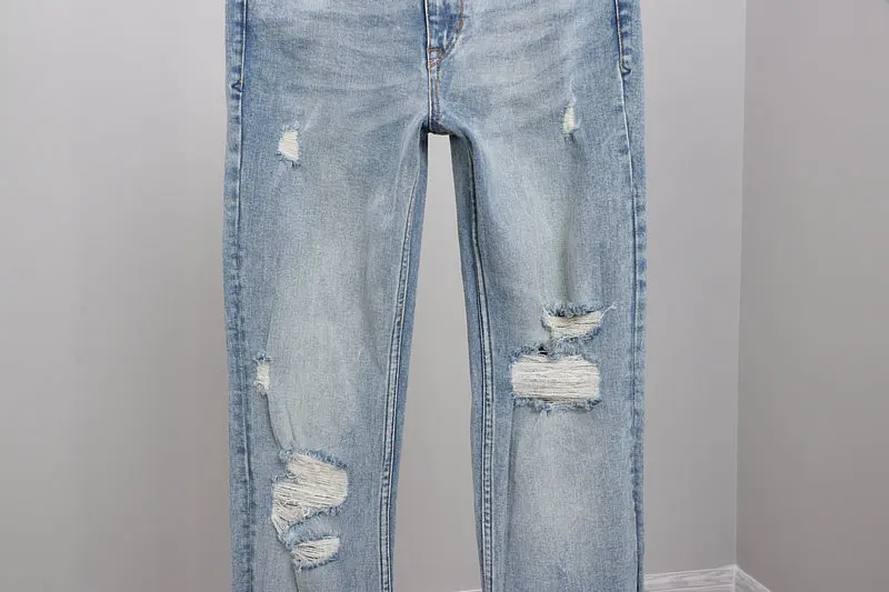 Весенне-осенние женские джинсы синяя одежда Маленькие Прямые хлопковые брюки с высокой талией свободные широкие брюки