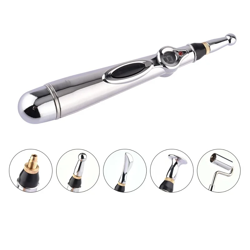 Health Care 9 Gears Electronic Meridian Acupuncture Energy Pen Laser Pulse Therapy Pain Relief Massager Pen With 5 Massage Heads
