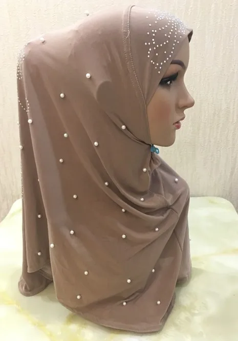 H1256 muslim one piece hijab scarf with stones and handmade pearls,mixed colors, fast delivery