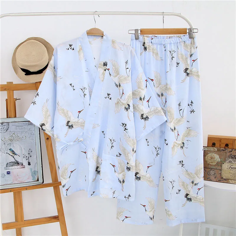 

Women's Pajama Sets Japanese Print Yukata Underwear Kimono Robe Gown Cotton Suits Nightgown Sleepwear Bathrobe Leisure Homewear