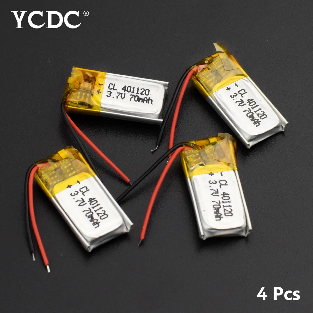 

YCDC 4Pcs Rechargeable 401120 Li-Po Battery 3.7V 70mAh For Bluetooth Selfie Stick