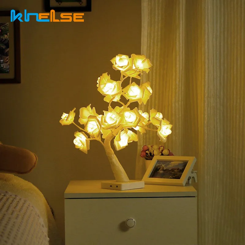

LED Rose Flower Table Lamp Garland Events Parties Wedding Bedroom Home Romantic Decor USB Table Lamp Creative Gift EU US Plug