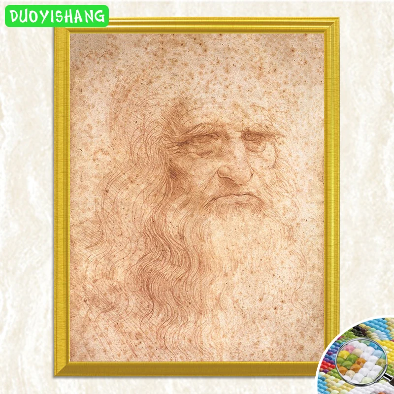 

IT Famous Painter Self Portrait of Da Vinci 5D DIY Diamond Painting Full Square Diamond Embroidery Mosaic Rhinestones Painting