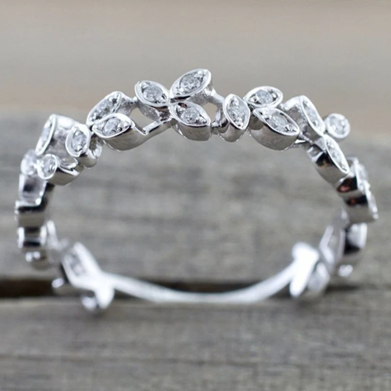 

Natural Fashion Wedding White Rose Yellow Gold/Rose Gold /Sive Engagement Ring Vintage Leaf Bridal Set Women Anniversary Gift
