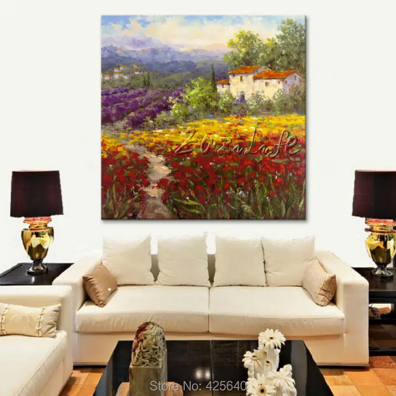 

Hand-painted Mediterranean pastoral landscape painting for the sitting room decorates a wall pictures painted on the canvas 03