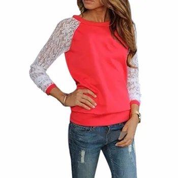 Sudaderas Mujer 2017 Women Long Sleeve Lace Crochet Cotton Blouse Hoodies Casual Patchwork Hoodies Sweatshirts Pullovers Tops