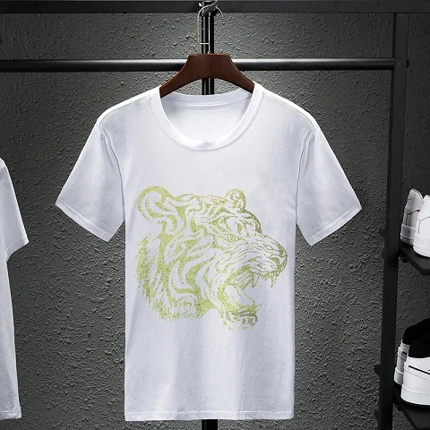 Новое поступление, повседневные мужские футболки, мужские футболки с короной, Пчелой, бриллиантами, модные черные/белые стразы, мужские футболки - Цвет: tiger head white