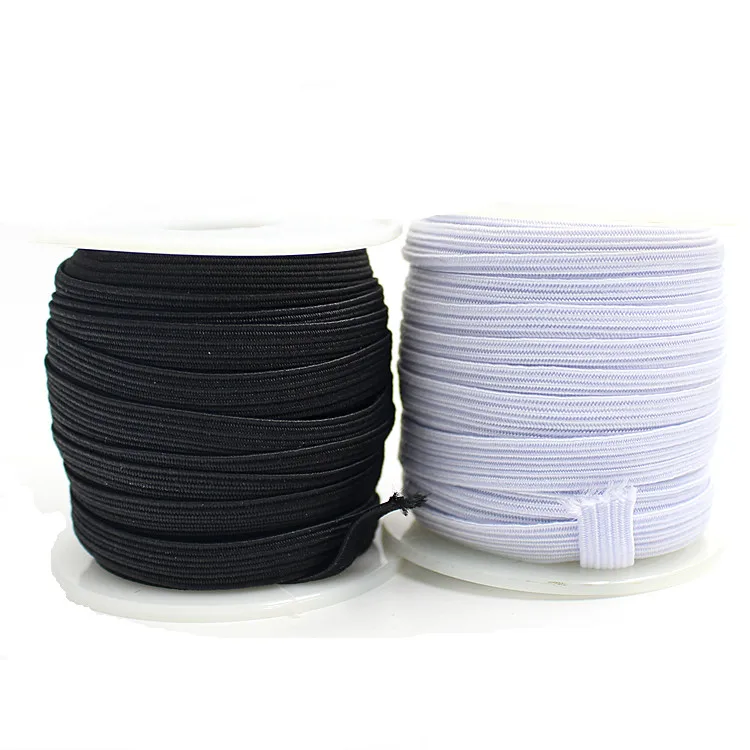 3/5/8/10/12mm White Black Nylon Outside and Rubber Inside Elastic Cords