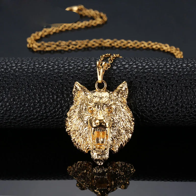 Trendy High Quality Animal Charm Wolf Head King Pendant Necklace Hip ...