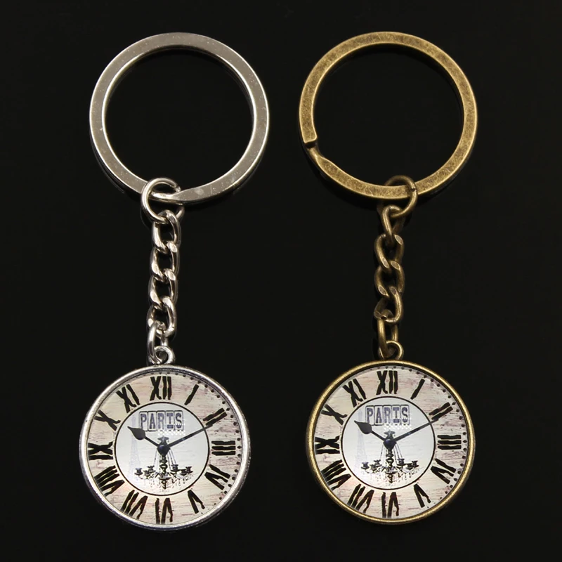 

New Fashion Quote Paris clock pocket watches Glass Cabochon Keychain Silver Keyring Key Chain Creative Gift Key Holder Jewelry