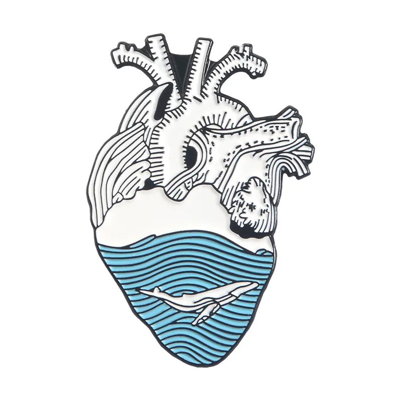 Эмалированная брошь-кнопка в форме сердца голубого океана, мужское сердце, нагрудные значки, модные джинсовые куртки, волнистые ювелирные изделия - Окраска металла: Style2