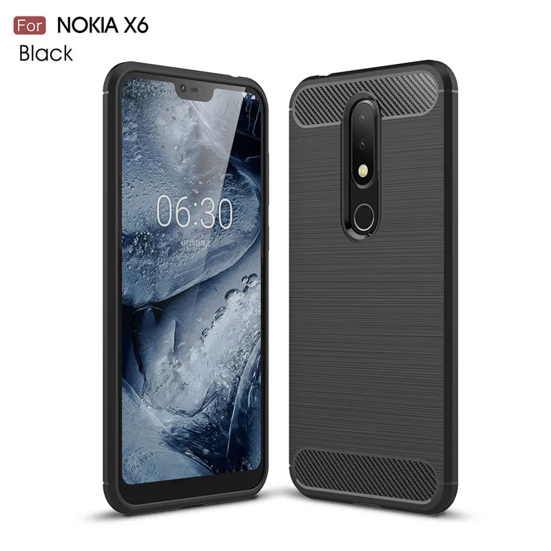 For Nokia X6 9 case Shockproof Brushed Silicone Carbon Fiber Soft TPU Back Cover 8 Sirocco Anti-Knock Coque Fundas |