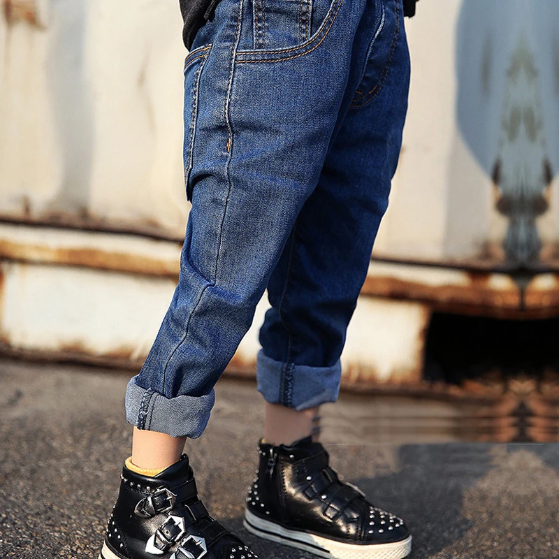 IENENS/От 2 до 8 лет, Модные Узкие прямые джинсы для мальчиков повседневные брюки для маленьких мальчиков длинные джинсовые штаны для маленьких детей однотонные джинсы