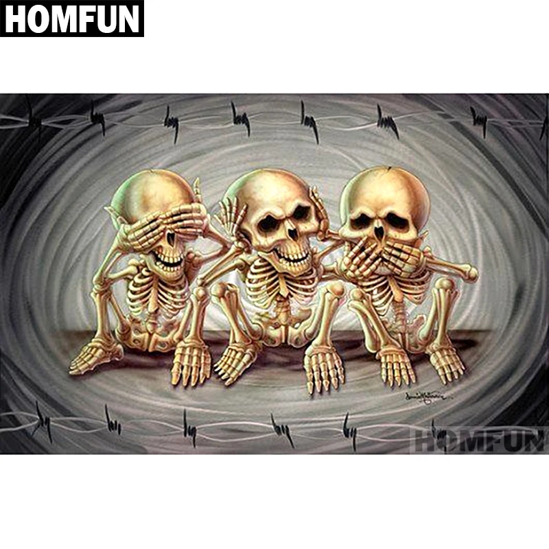 

HOMFUN Full Square/Round Drill 5D DIY Diamond Painting "music three skull" Embroidery Cross Stitch 5D Home Decor Gift A01137
