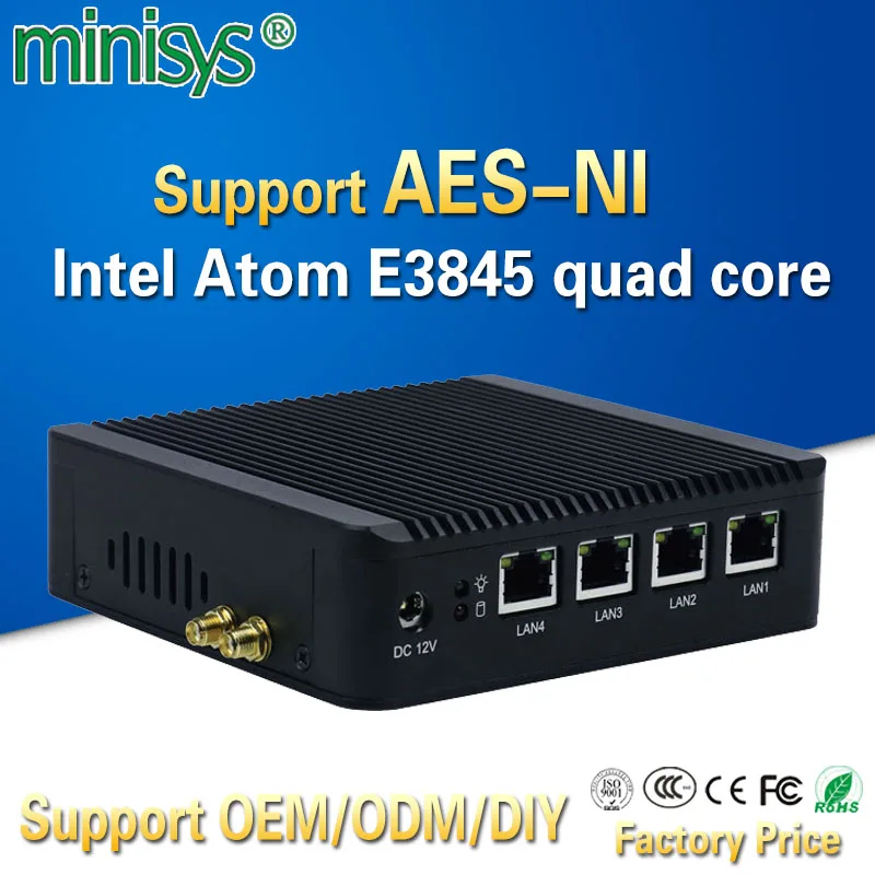 Minisys 4 Lan pfsense minipc Intel atom E3845 quad core font b mini b font itx