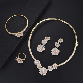 

LARRAURI Charms Cubic Zirconia Dubai Wedding Blossom Flowers Indian Bridal Jewelry Sets Luxury Nigerian Jewelry sets For Women
