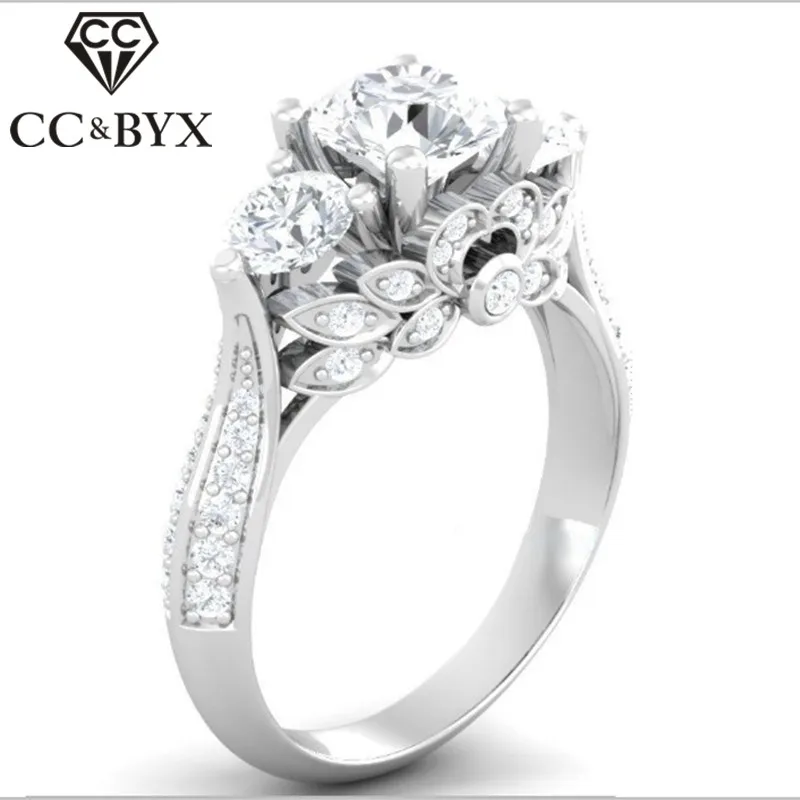 

CC Hyperbole Silver Rings For Women Palace Vintage Flowers Bridal Wedding Luxury Jewelry Engagement Ringen Anillos Mujer CC745